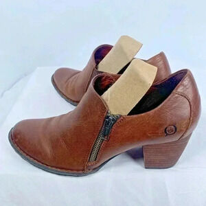 Born Carteret Brown Leather Zip Ankle Boot Shoes Womens 9/40.5 h1n